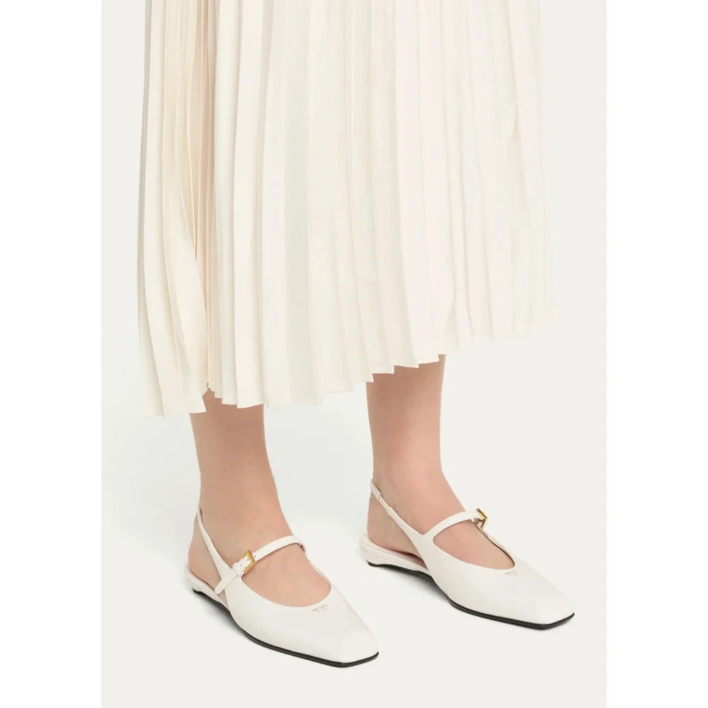 Prada White Leather Square Toe Mary Jane Slingback Ballerina Ballet Flat 37.5 - Picture 3 of 16
